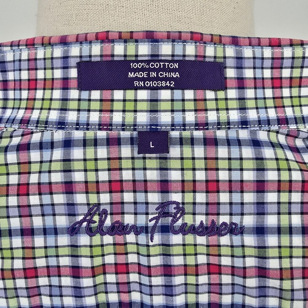 Alan Flusser Blue Green Red Plaid Button Down Shirt Men's L - Picture 4 of 7